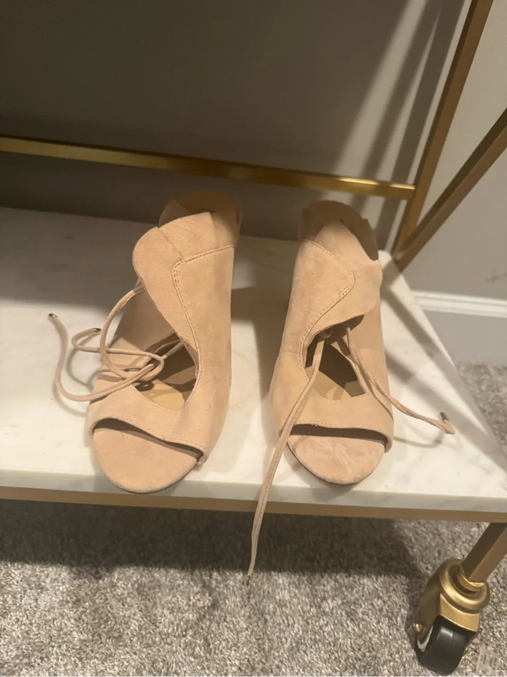 Women’s Lace-Up Open Toe Heels in Beige